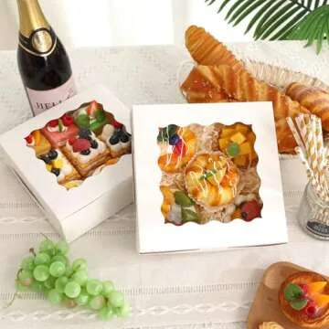 Moretoes 30pcs Bakery Boxes, 8x8x2.5 Cookie Boxes with Window, White Treat Containers for Donuts, Chocolate Strawberries, Pie