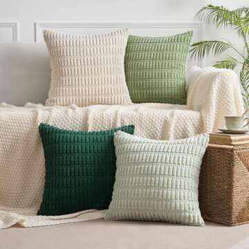 MIULEE Pack of 4 Spring Neutral Corduroy Decorative Throw Pillow Covers 18x18 Inch Farmhouse Boho Ru...
