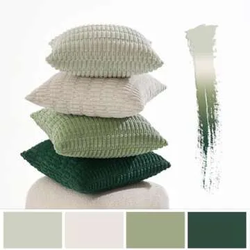 MIULEE Pack of 4 Spring Neutral Corduroy Decorative Throw Pillow Covers 18x18 Inch Farmhouse Boho Rustic Soft Striped Pillow Covers Home Decor for Sofa Living Room Couch Bed Green