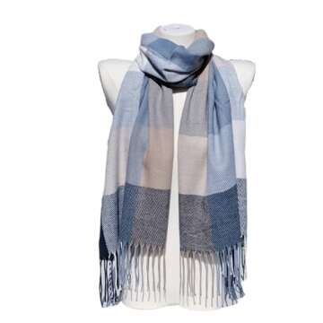 Wander Agio Women's Fashion Scarves Long Shawl Winter Thick Warm Knit Large Scarf Plaid Rough Navy B...