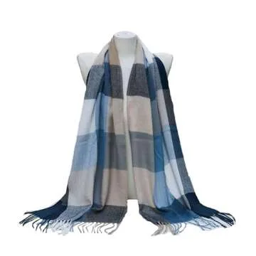 Wander Agio Women's Fashion Scarves Long Shawl Winter Thick Warm Knit Large Scarf Plaid Rough Navy Blue 21