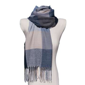 Wander Agio Women's Fashion Scarves Long Shawl Winter Thick Warm Knit Large Scarf Plaid Rough Navy Blue 21