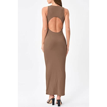 Stylish Brown LILLUSORY Backless Maxi Dress for Women