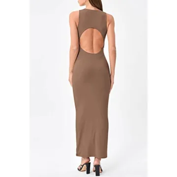 Stylish Brown LILLUSORY Backless Maxi Dress for Women