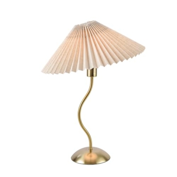 KUNJOULAM Small Pleated Table Lamp, Bedside Nightstand Lamp with Beige Lampshade, Morden Mini Lamp f...