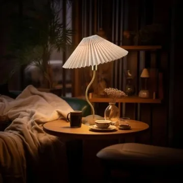 KUNJOULAM Small Pleated Table Lamp for Cozy Decor
