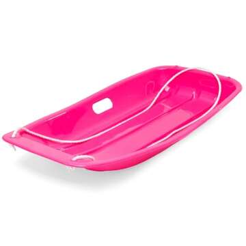 Best Choice Products 35in Kids Plastic Toboggan Snow Sled w/Pull Rope, 2 Handles - Pink