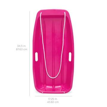 Best Choice Products 35in Kids Plastic Toboggan Snow Sled w/Pull Rope, 2 Handles - Pink