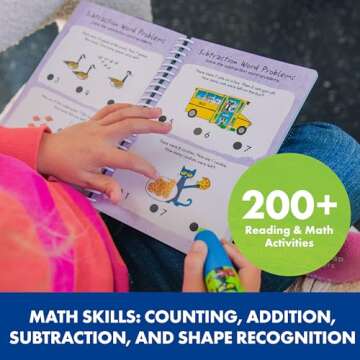 Educational Insights Hot Dots Pete The Cat Kindergarten Reading & Math Workbook, Includes 200 Activites, Reading Games for Kids Ages 5+