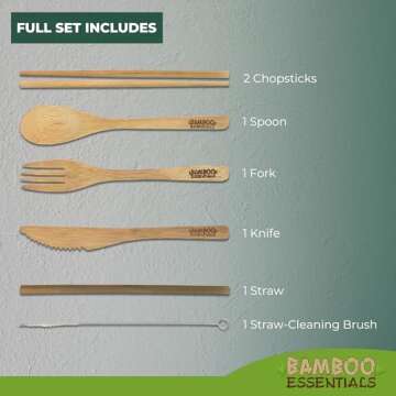 Travel Utensils with Case Set Fork, Knife, Spoon, Chopsticks, Straw, Straw-cleaning brush, Travel Po...
