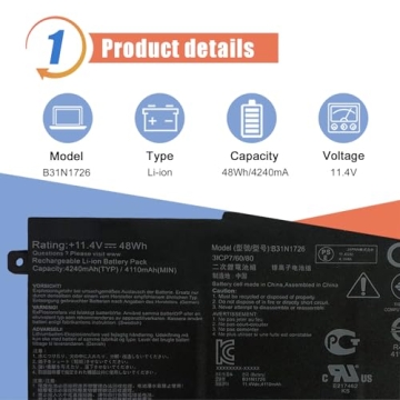 ASODI B31N1726 48Wh Laptop Battery Replacement for ASUS TUF Gaming FX504 FX504G FX504GD FX504GE FX504GM FX505 FX505DT FX505DV FX505DY FX80 FX80G FX80GD FX86 A15 FA506 A17 FA706II B31BNEH A41LK9H