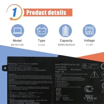 ASODI B31N1726 48Wh Laptop Battery Replacement for ASUS TUF Gaming FX504 FX504G FX504GD FX504GE FX504GM FX505 FX505DT FX505DV FX505DY FX80 FX80G FX80GD FX86 A15 FA506 A17 FA706II B31BNEH A41LK9H