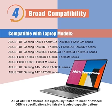 ASODI B31N1726 48Wh Laptop Battery Replacement for ASUS TUF Gaming FX504 FX504G FX504GD FX504GE FX504GM FX505 FX505DT FX505DV FX505DY FX80 FX80G FX80GD FX86 A15 FA506 A17 FA706II B31BNEH A41LK9H