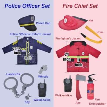 TopTie 4 Sets Kids Costumes w/Storage Box for Age 3-7, Children Dress Up Uniforms Fireman Doctor Police Surgeon