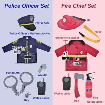 TopTie 4 Sets Kids Costumes w/Storage Box for Age 3-7, Children Dress Up Uniforms Fireman Doctor Police Surgeon