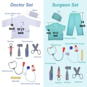 TopTie 4 Sets Kids Costumes w/Storage Box for Age 3-7, Children Dress Up Uniforms Fireman Doctor Police Surgeon