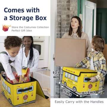 TopTie 4 Sets Kids Costumes w/Storage Box for Age 3-7, Children Dress Up Uniforms Fireman Doctor Police Surgeon