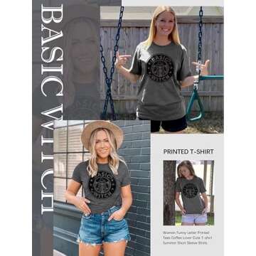 OUNAR Basic Witch Coffee T Shirt for Women Halloween Tee