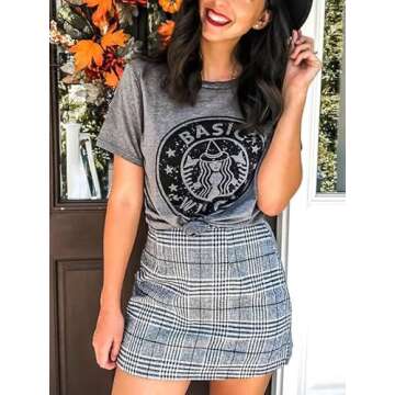 OUNAR Basic Witch Coffee T Shirt for Women Halloween Tee