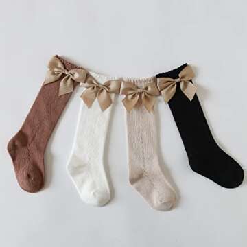 Taous Assam Baby Girls Knee High Socks Toddler Mesh Bowknot Breathable Dress Socks Little Girls Cott...