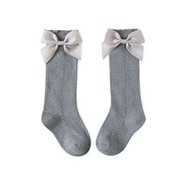 Taous Assam Baby Girls Knee High Socks Toddler Mesh Bowknot Breathable Dress Socks Little Girls Cotton Tube Stockings