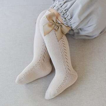 Taous Assam Baby Girls Knee High Socks Toddler Mesh Bowknot Breathable Dress Socks Little Girls Cotton Tube Stockings
