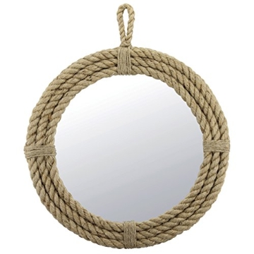Stonebriar Vintage Nautical 16.5" Round Wall Mirror with Rope Wrapped Trim and Hanging Loop, Decorat...