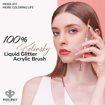 Modelones Kolinsky Acrylic Nail Brush, 2022 Newest Nail Brushes for Acrylic Application, 100% Pure Kolinsky Sable Hair, Rose Gold Liquid Glitters Handle, Nail Art Brush for Acrylic Powder - Size 8