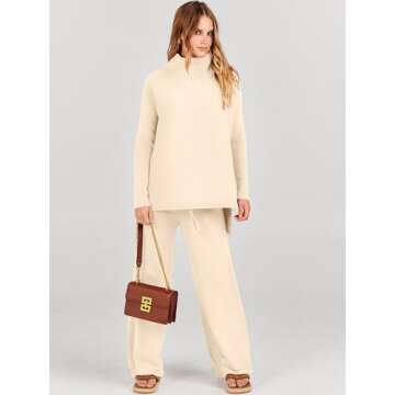 ANRABESS Women Two Piece Outfits Oversized Turtleneck Knit Pullover Sweater Top Wide Leg Pants Loung...