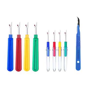 Ultima 9 Piece Colorful Seam Ripper Assortment - 8 Stitch Rippers (4 Large & 4 Small) & One 5.5" Raz...
