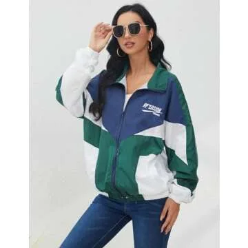 Wyeysyt Women's Y2K Colorblock Windbreaker Jacket