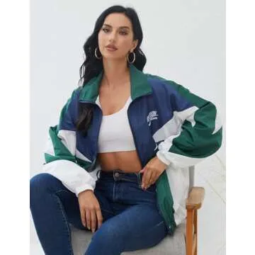Wyeysyt Women's Y2K Colorblock Windbreaker Jacket