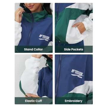 Wyeysyt Women's Y2k Jacket Zip Up Lightweight Windbreaker Jacket Varsity Oversized Vintage Sport Jacket Y2k Clothes Outerwear(Green-XL)