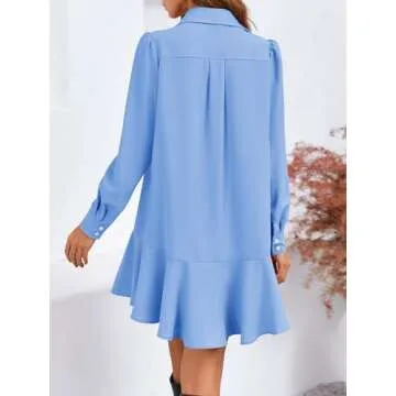 Fisoew Women's Elegant Casual Button Down Shirt Dress