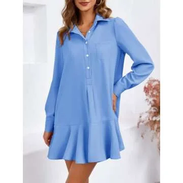 Fisoew Women's Elegant Casual Button Down Shirt Dress