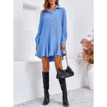 Fisoew Women's Elegant Casual Button Down Shirt Dress