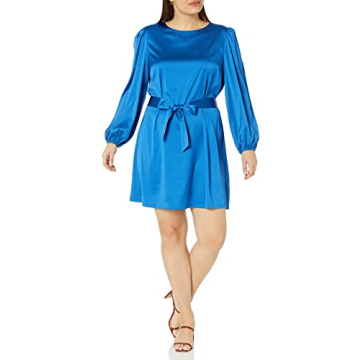Elegant Women’s Belted Silky Stretch Dress in Classic Blue