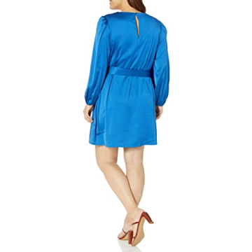 Elegant Women’s Belted Silky Stretch Dress in Classic Blue