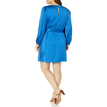 Elegant Women’s Belted Silky Stretch Dress in Classic Blue