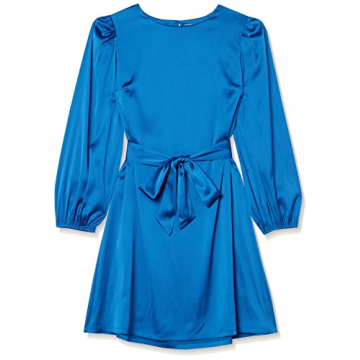 Elegant Women’s Belted Silky Stretch Dress in Classic Blue