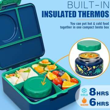 Fimibuke Bento Box for Kids with Thermos - 60OZ Leakproof Lunch Container