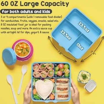 Fimibuke Kids Bento Box with Thermos, 60OZ Leakproof