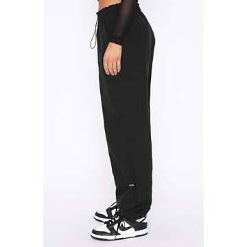 DISCIPBUSH Cargo Pants Women Baggy - Parachute Pants for Women, Rave Y2K Festival Outfits Black M