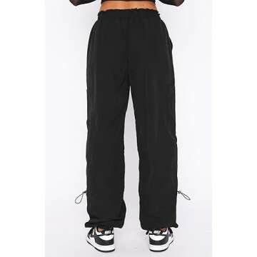 DISCIPBUSH Cargo Pants Women Baggy - Parachute Pants for Women, Rave Y2K Festival Outfits Black M