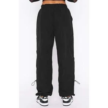 DISCIPBUSH Cargo Pants Women Baggy - Parachute Pants for Women, Rave Y2K Festival Outfits Black M