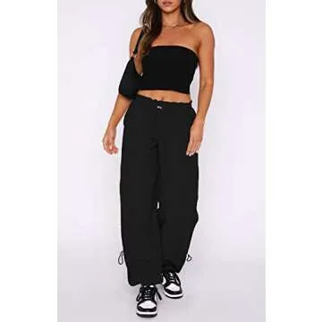 DISCIPBUSH Cargo Pants Women Baggy - Parachute Pants for Women, Rave Y2K Festival Outfits Black M