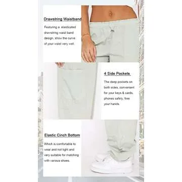 DISCIPBUSH Cargo Pants Women Baggy - Parachute Pants for Women, Rave Y2K Festival Outfits Black M