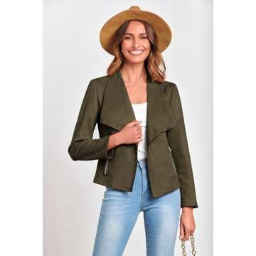PRETTYGARDEN Women's Faux Suede Jackets 2025 Spring Fall Clothes Long Sleeve Open Front Cropped Coat Outwear