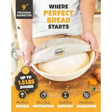Crustlove Cast Iron Dutch Oven for Bread Baking - incl. Sourdough Bread Baking Supplies like Banneton Bread Proofing Basket - 5QT Cast Iron Bread Oven with Lid Bread Banking Pan Pot Scoring Tool Lame