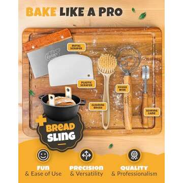 Crustlove Cast Iron Dutch Oven for Bread Baking - incl. Sourdough Bread Baking Supplies like Banneton Bread Proofing Basket - 5QT Cast Iron Bread Oven with Lid Bread Banking Pan Pot Scoring Tool Lame
